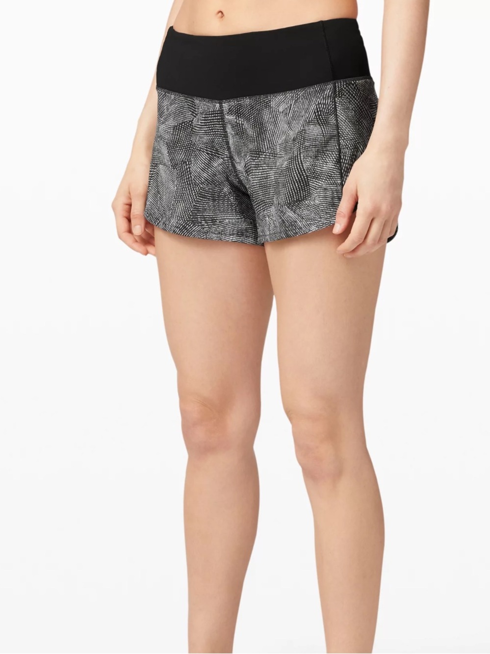 lululemon athletica short II 4” women size 12 Black  and Gray Patterned Running